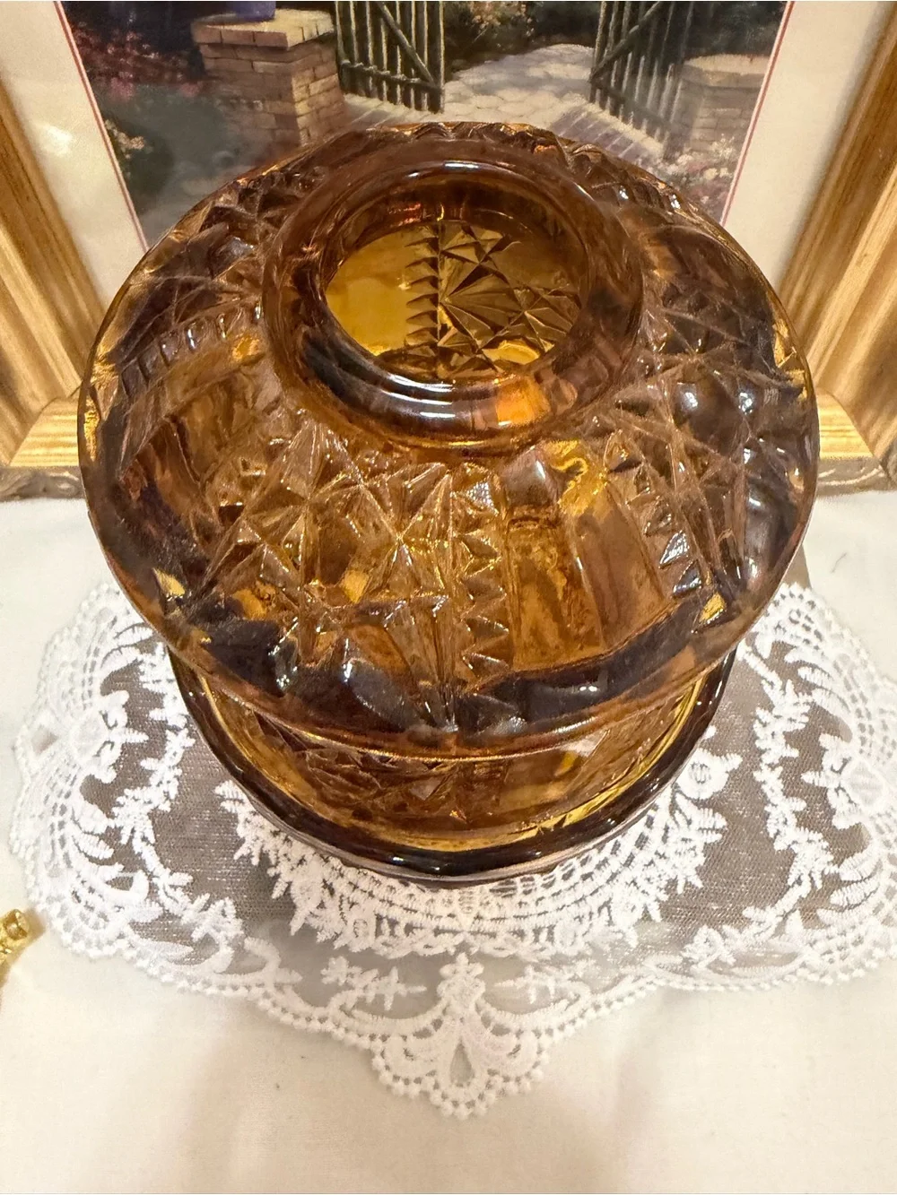 Vtg Indiana Glass Amber Fairy Lamp